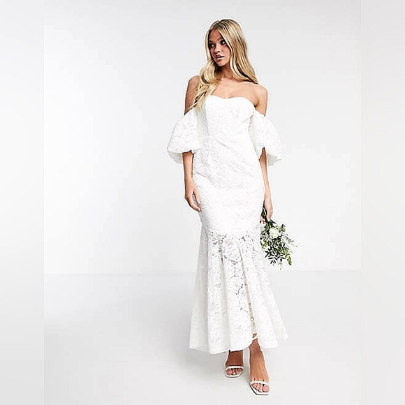 ASOS EDITION Chelsea off shoulder lace wedding dress - Picture 1 of 3